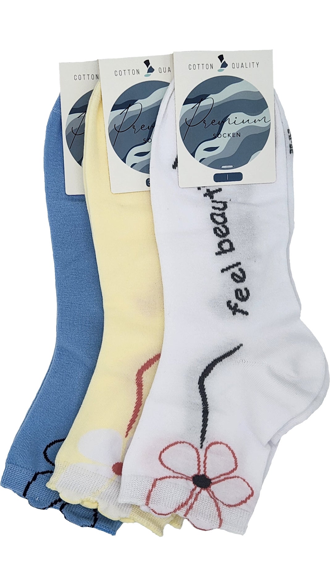 Damen Kurz Schaft Socken Blumen 3 Paar (36954)