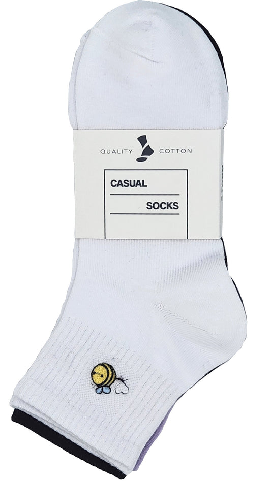 Damen Kurz Schaft Premium Casual Socken Stickerei 3 Paar (36974)