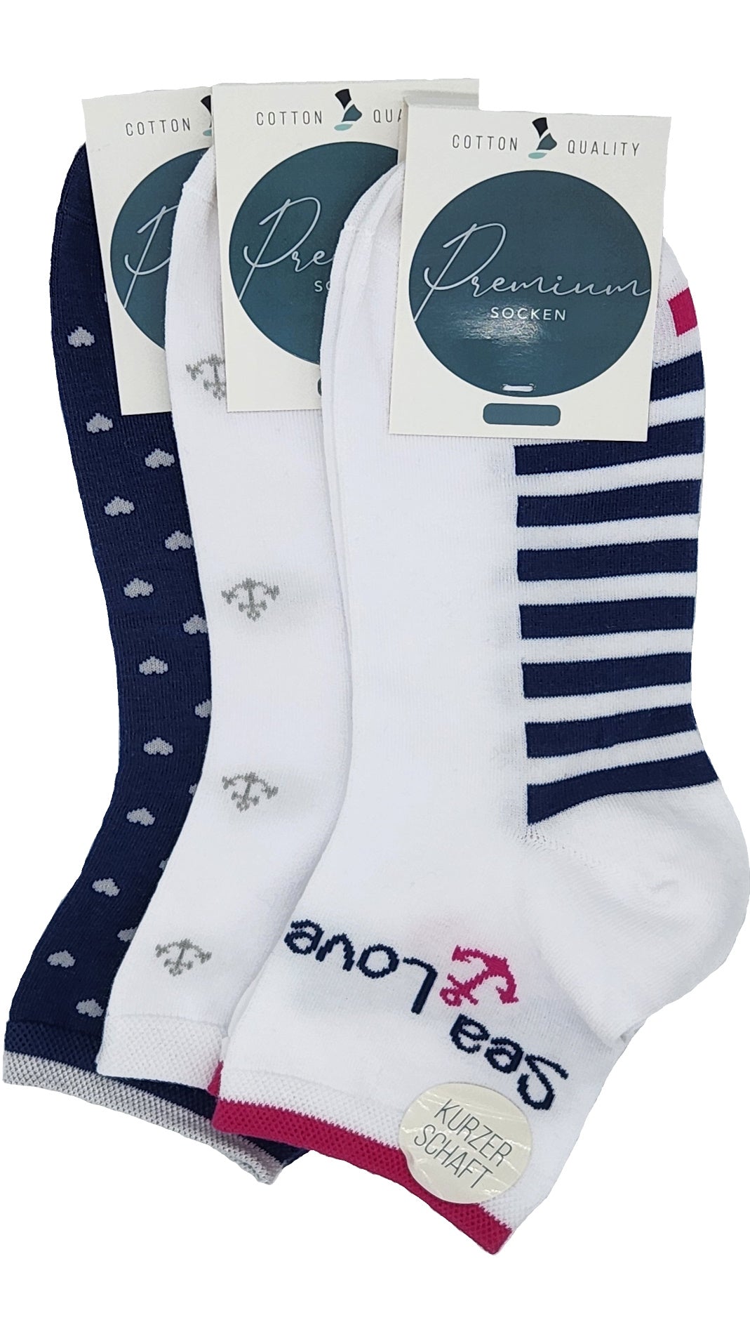 Damen Kurz Schaft Premium Tennis Style Maritim Socken 3 Paar (36988)