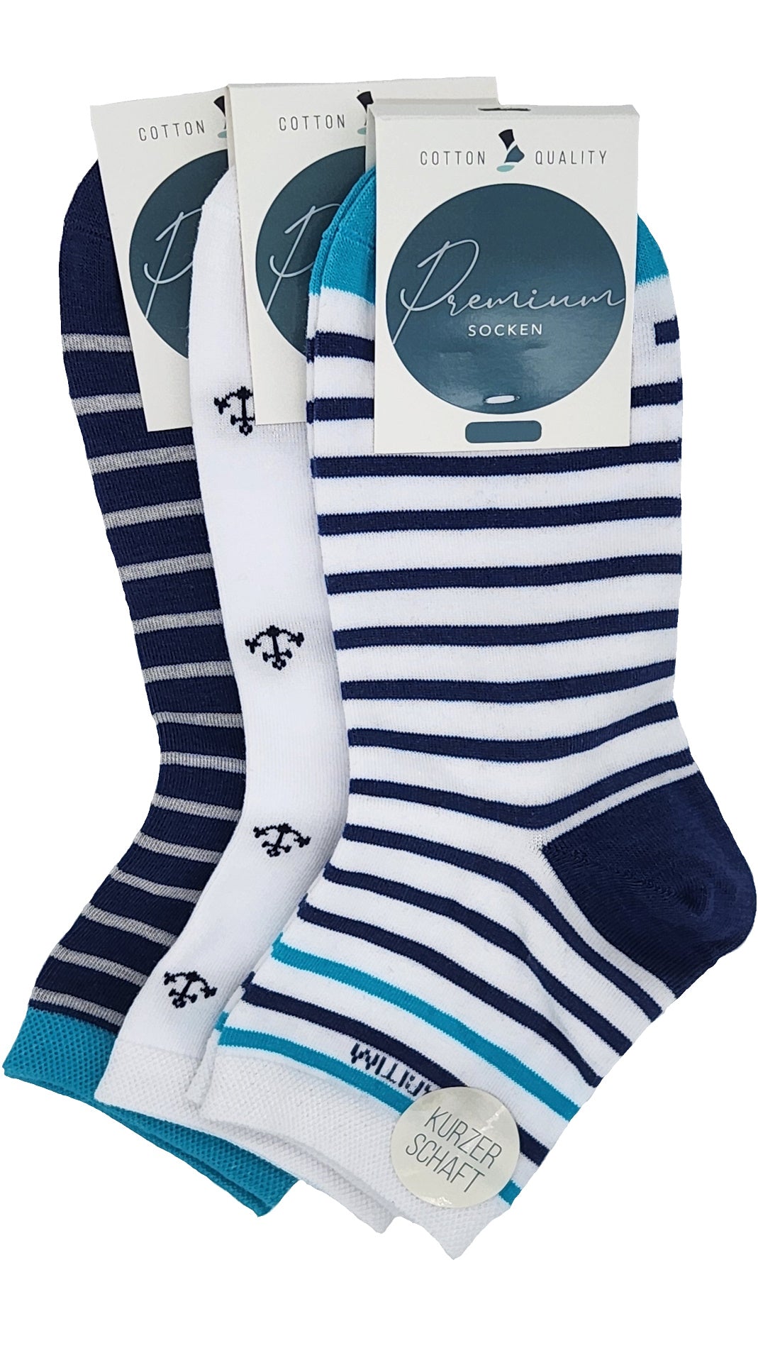 Damen Kurz Schaft Premium Tennis Style Maritim Socken 3 Paar (36988)