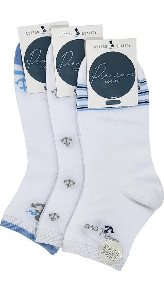 Damen Kurz Schaft Premium Tennis Style Maritim Socken 3 Paar (36988)
