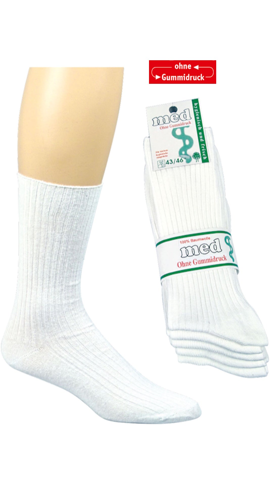 Arzt- und Schwesternsocken 100% Baumwolle  5 Paar bis Größe 50 (6135)