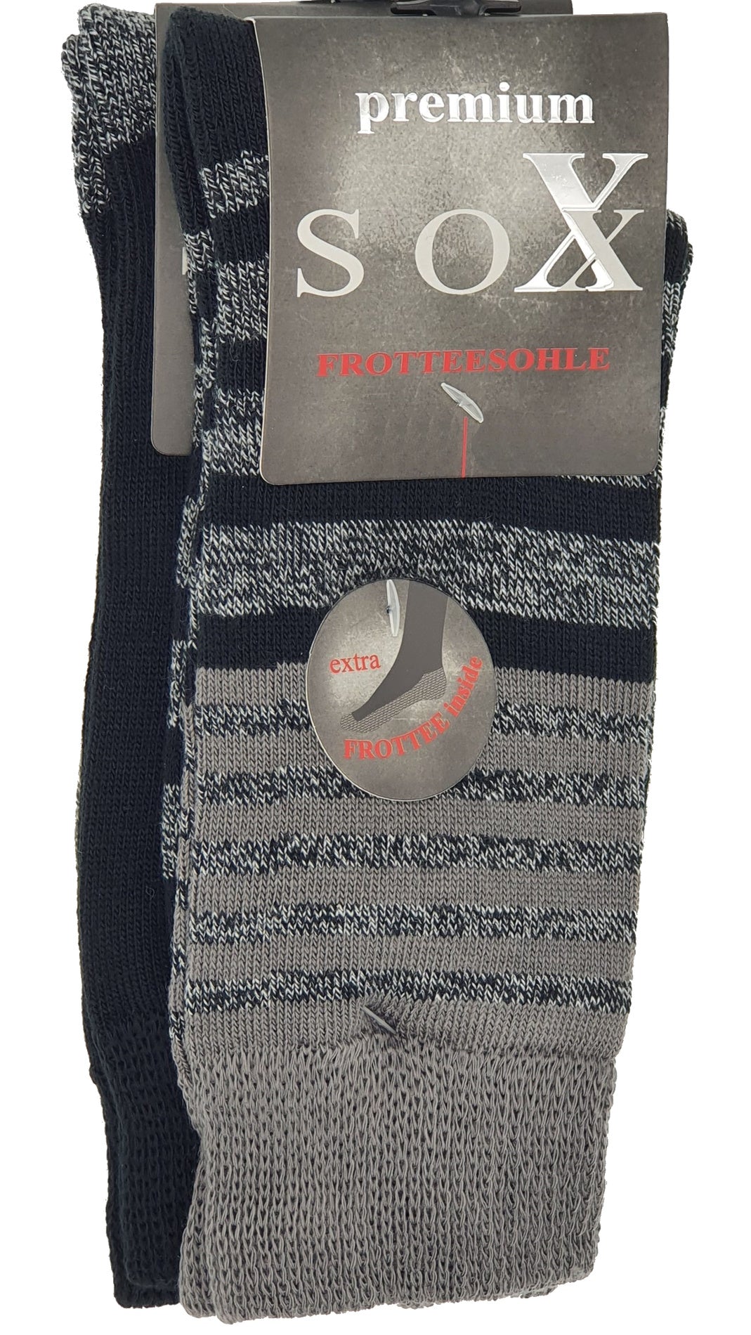 Chaussettes homme semelle éponge rayées et unies 2 paires (21200)
