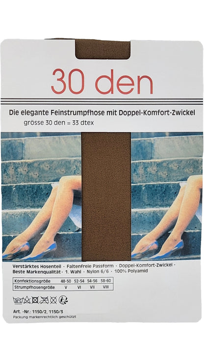 Collants transparents à gousset 30 DEN 3 pièces jusqu'à la taille -52 Perle