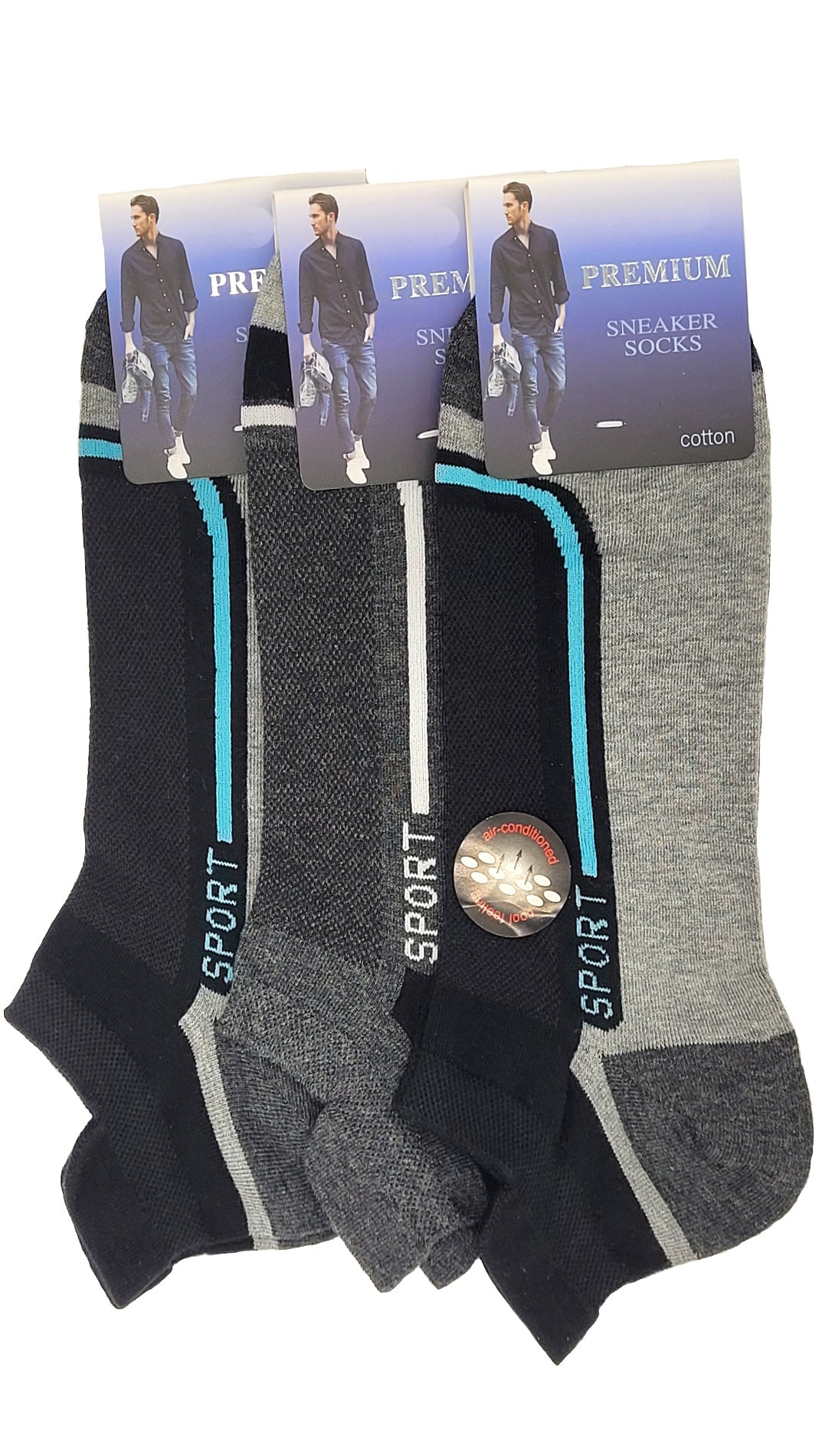 Chaussettes montantes pour hommes avec languette de talon pour baskets, 3 paires (16412)