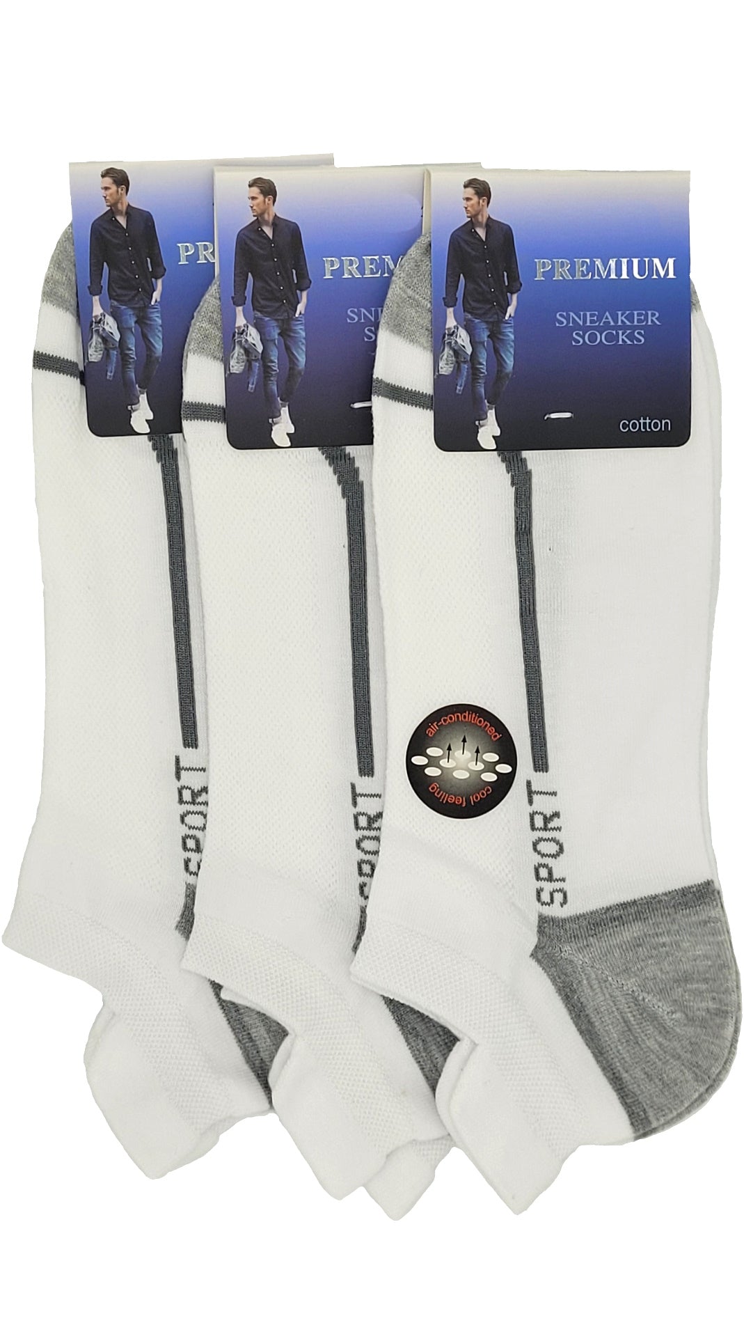 Chaussettes montantes pour hommes avec languette de talon pour baskets, 3 paires (16412)