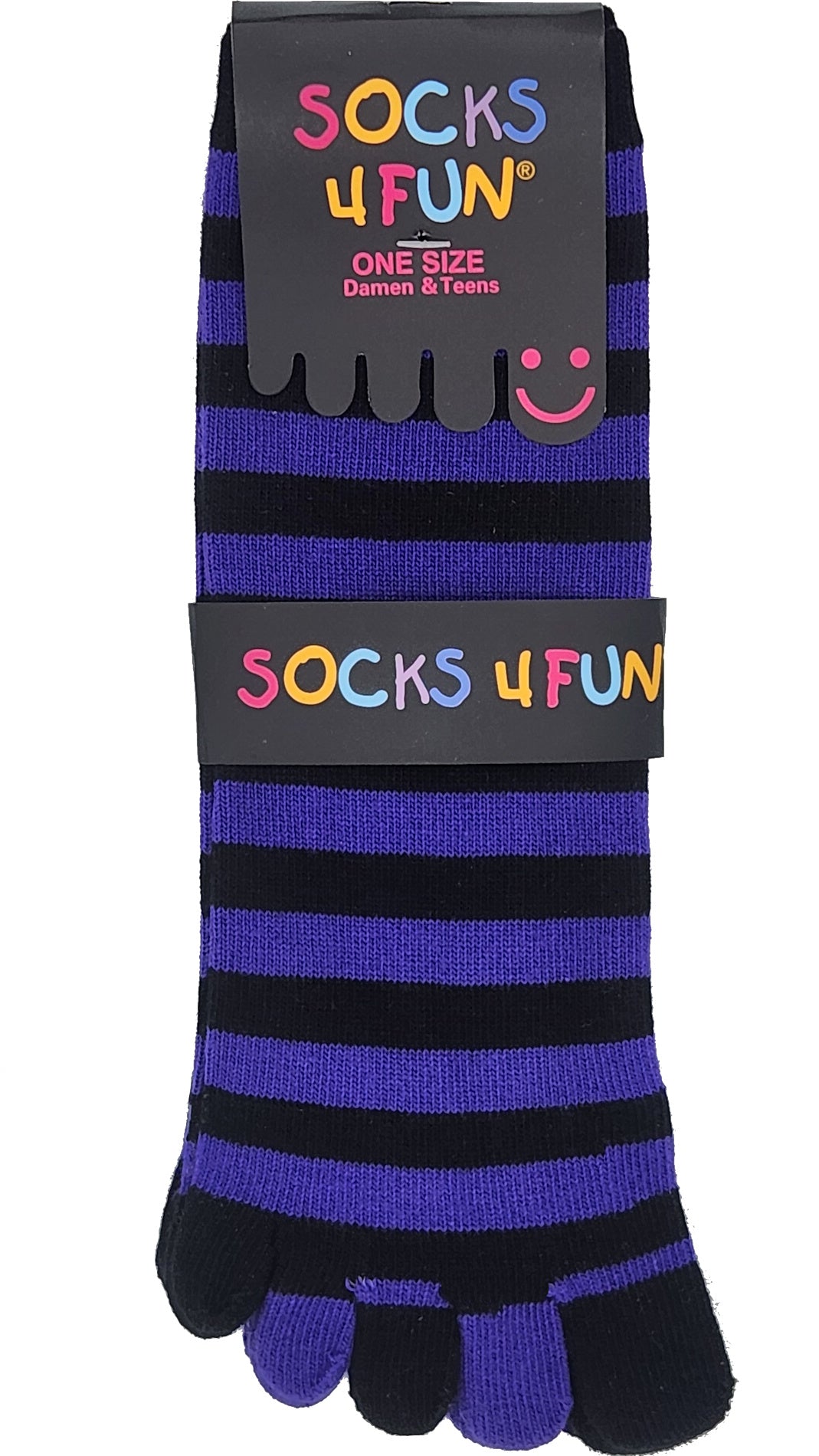 Chaussettes à 5 orteils pour femmes, rayures colorées, taille unique, 1 paire (48006)