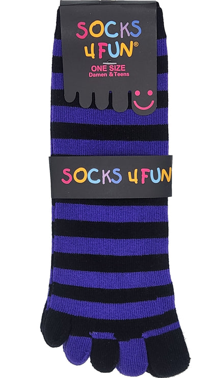 Chaussettes à 5 orteils pour femmes, rayures colorées, taille unique, 1 paire (48006)