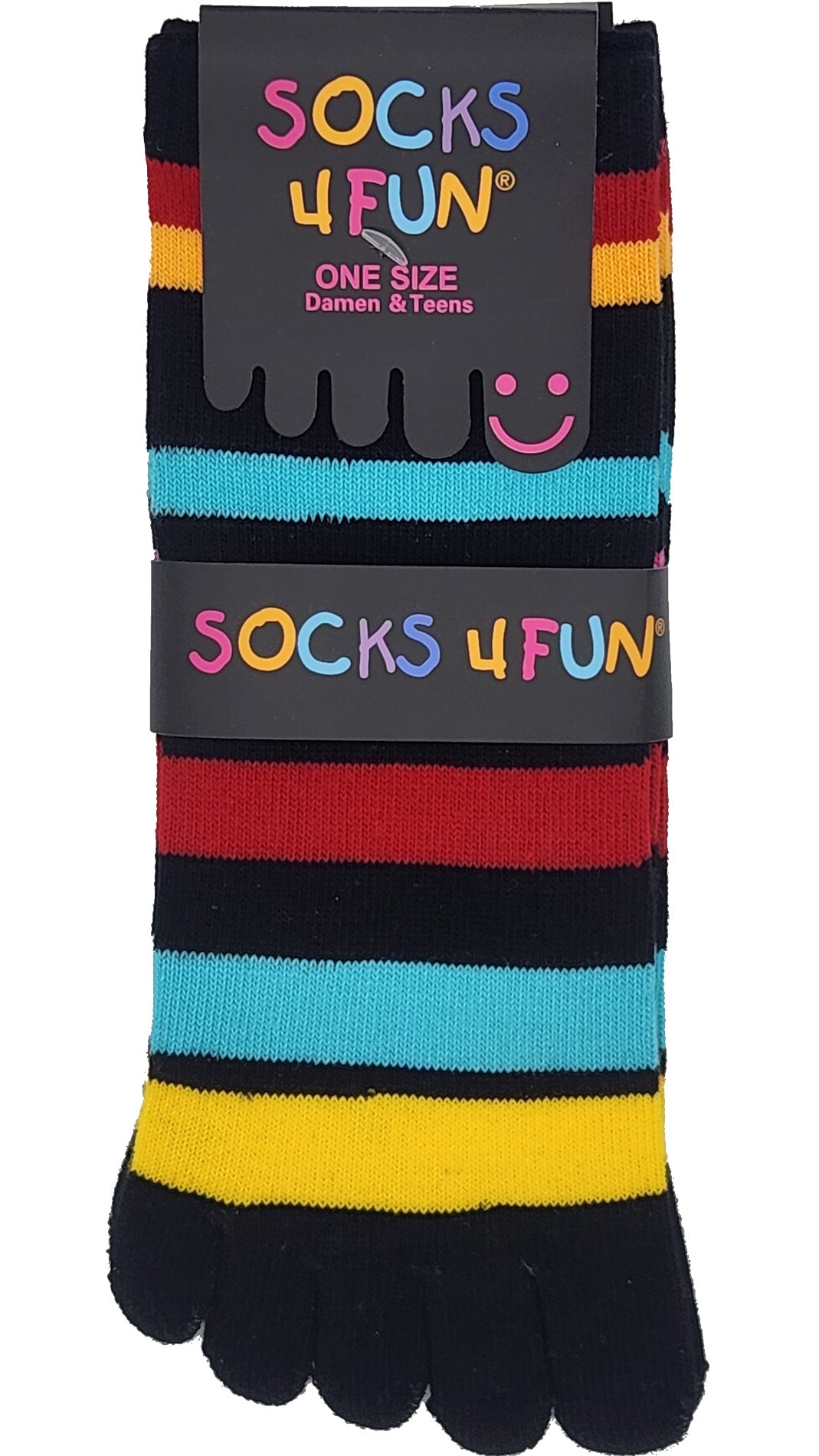 Chaussettes à 5 orteils pour femmes, rayures colorées, taille unique, 1 paire (48006)