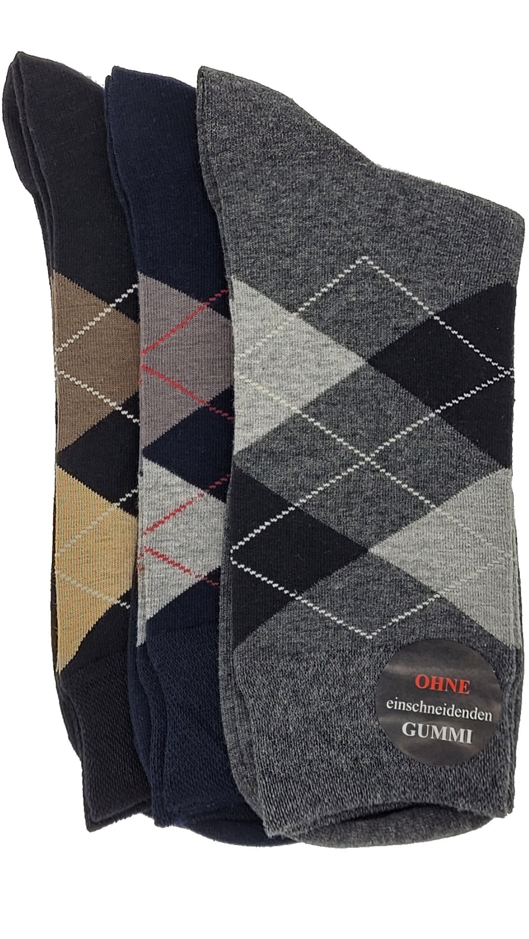 Herren Socken Karo ohne Gummidruck 3 Paar bis Gr. 50 (25349)