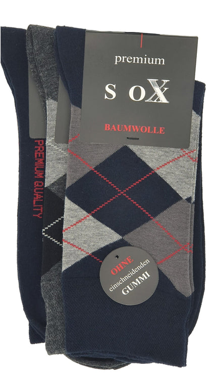 Herren Socken Karo ohne Gummidruck 3 Paar bis Gr. 50 (25349)