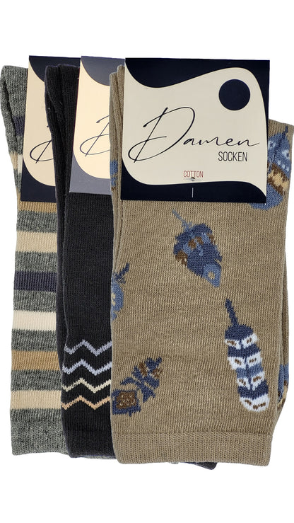 Chaussettes femme "Plumes" 3 paires (34950)