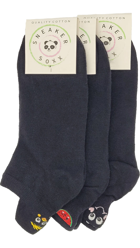 Damen Sneaker Socken Hackenlasche Stickerei 3 Paar Gr. 35-38 (36361)
