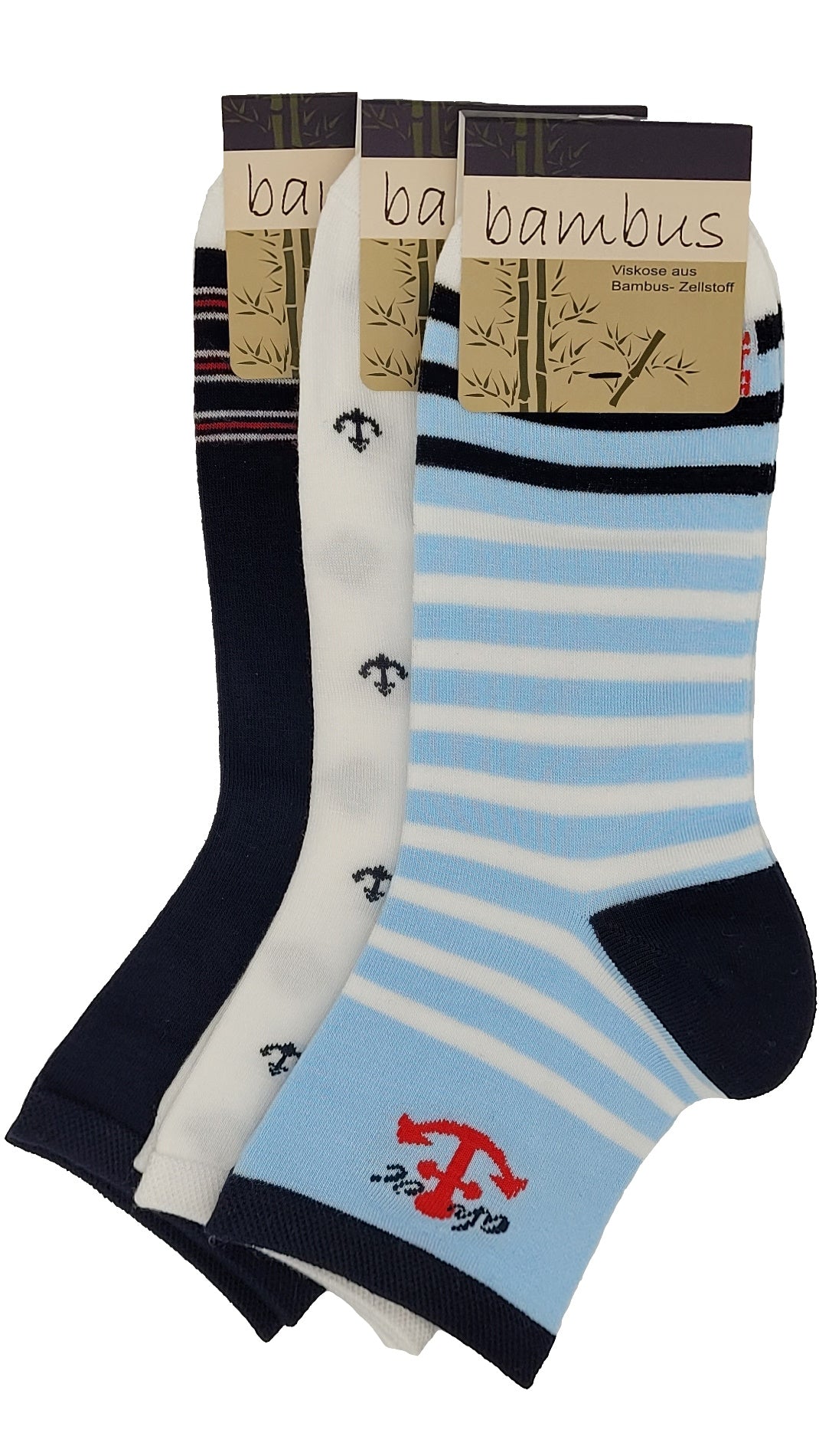 Dames BAMBOO korte schacht maritieme sokken 3 paar (36948)