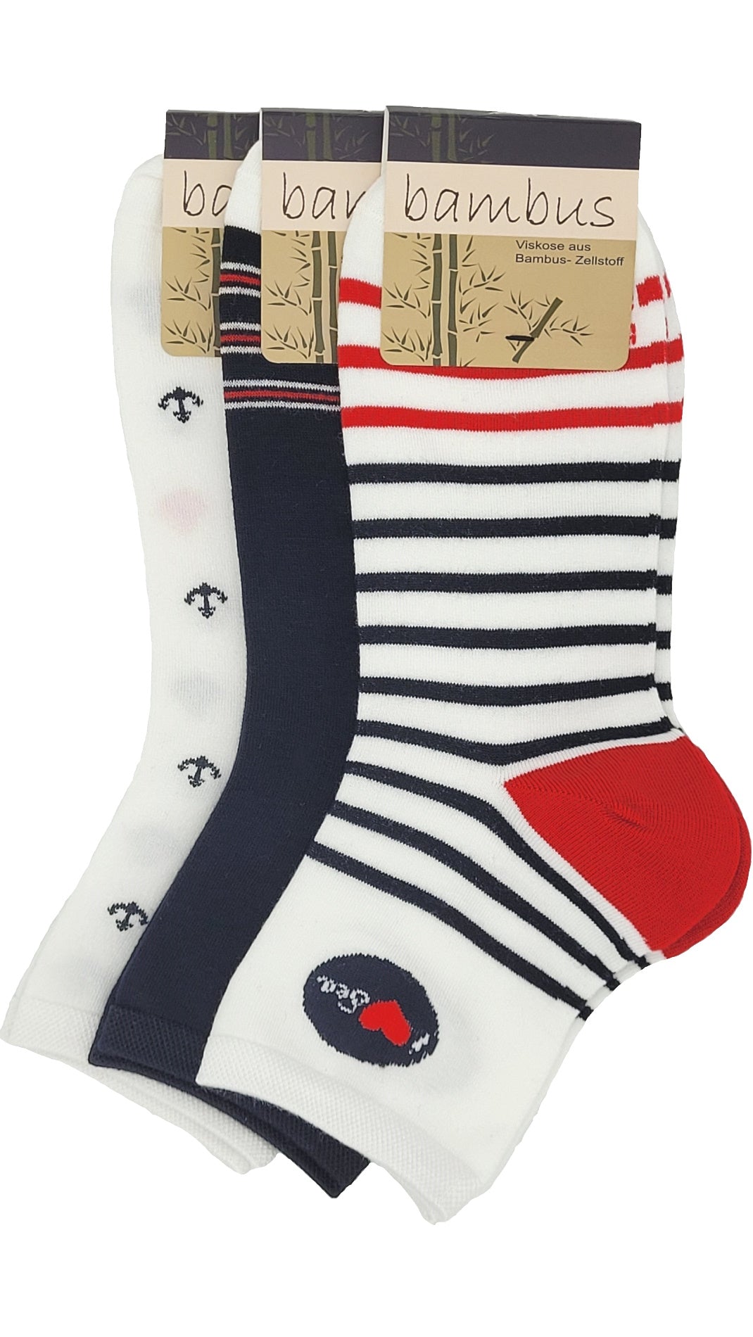 Dames BAMBOO korte schacht maritieme sokken 3 paar (36948)