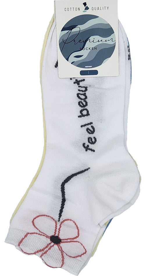 Damen Kurz Schaft Socken Blumen 3 Paar (36954)