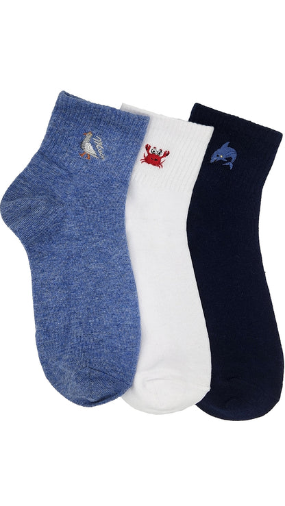 Damen Kurz Schaft Premium Casual Socken Stickerei 3 Paar (36974)