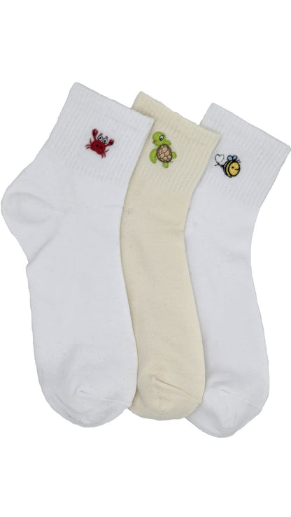 Damen Kurz Schaft Premium Casual Socken Stickerei 3 Paar (36974)
