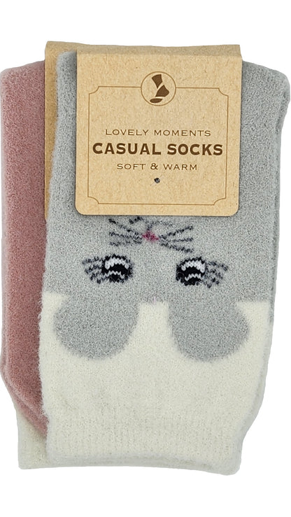 Damen Kuschel-Socken Tiergesichter 2 Paar (37732)
