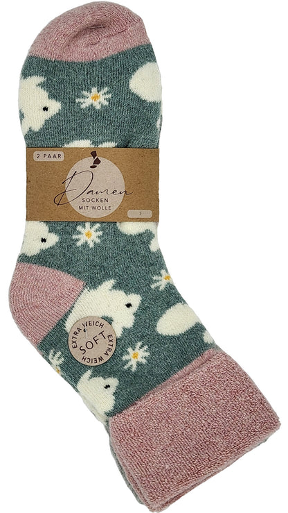 Damensocke mit Wolle Tiere 2 Paar (37825)