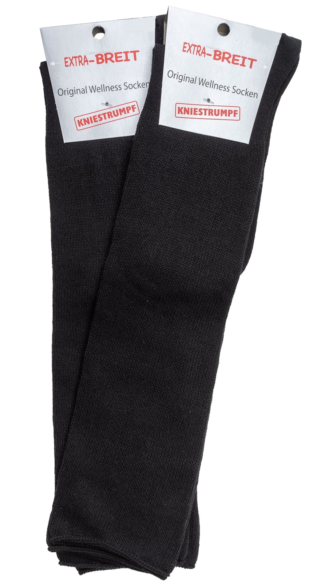 Chaussettes bien-être au genou EXTRA LARGES noires 2 paires jusqu'à la taille 50 (6457)