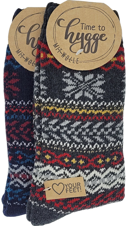 Hygge sokken met wol voor tieners, dames en heren 2 paar (6536)